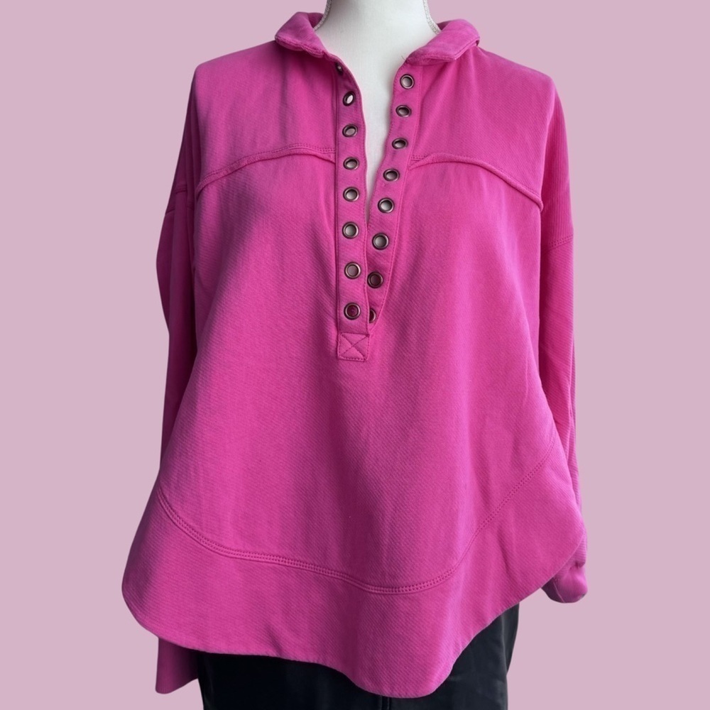 Anthropologie Pink Sweatshirt With Button Detail